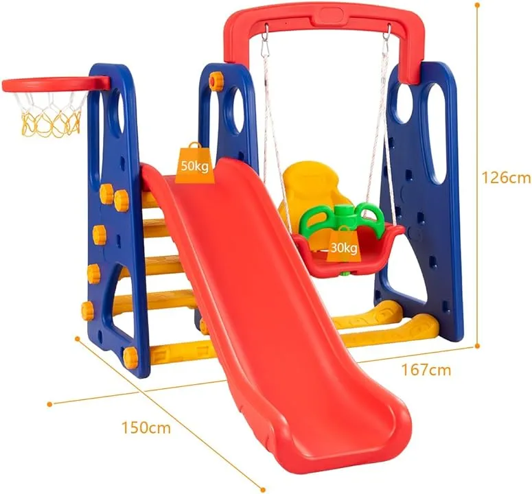 Toddlers Montessori Play Swing & Slide Set | Basketball | Indoor Outdoor | Multicoloured | 3-8 Years