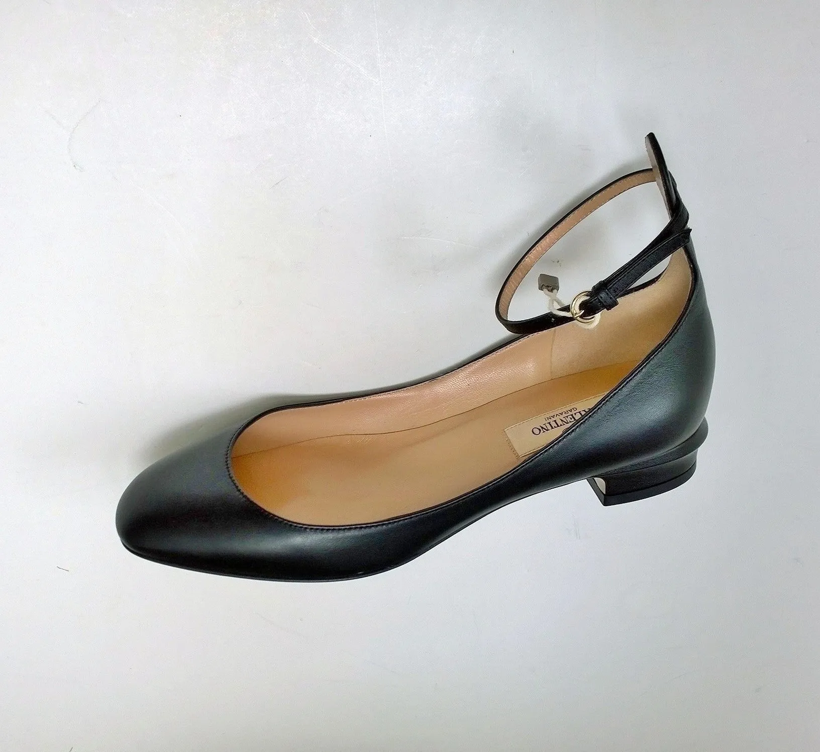 Valentino Garavani Tango Black Leather Ankle Strap Flats