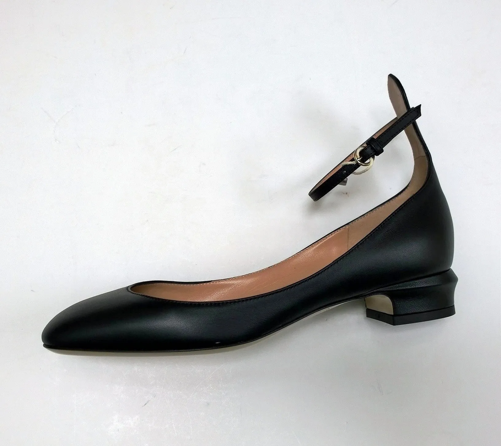Valentino Garavani Tango Black Leather Ankle Strap Flats