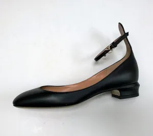 Valentino Garavani Tango Black Leather Ankle Strap Flats