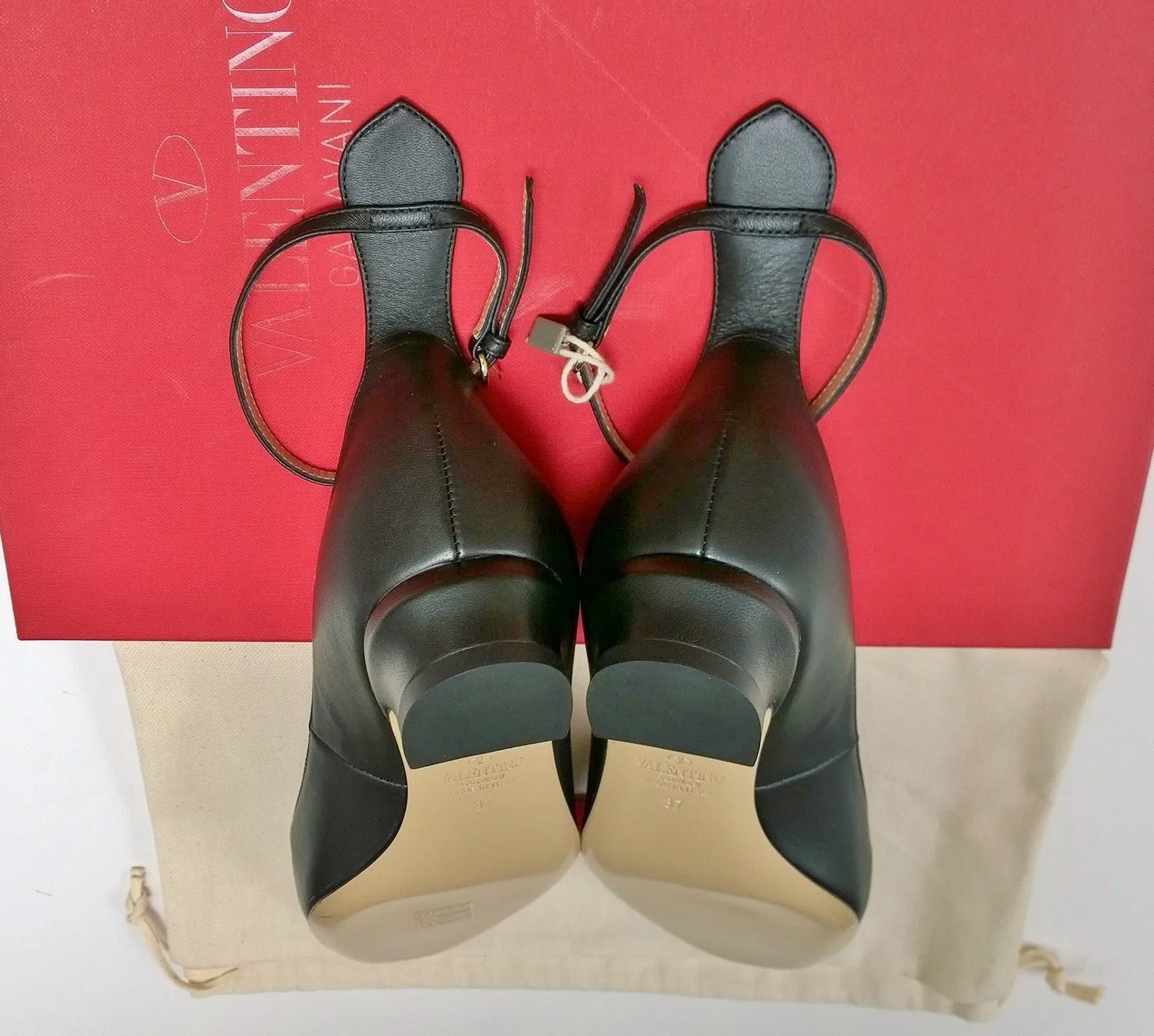 Valentino Garavani Tango Black Leather Ankle Strap Flats