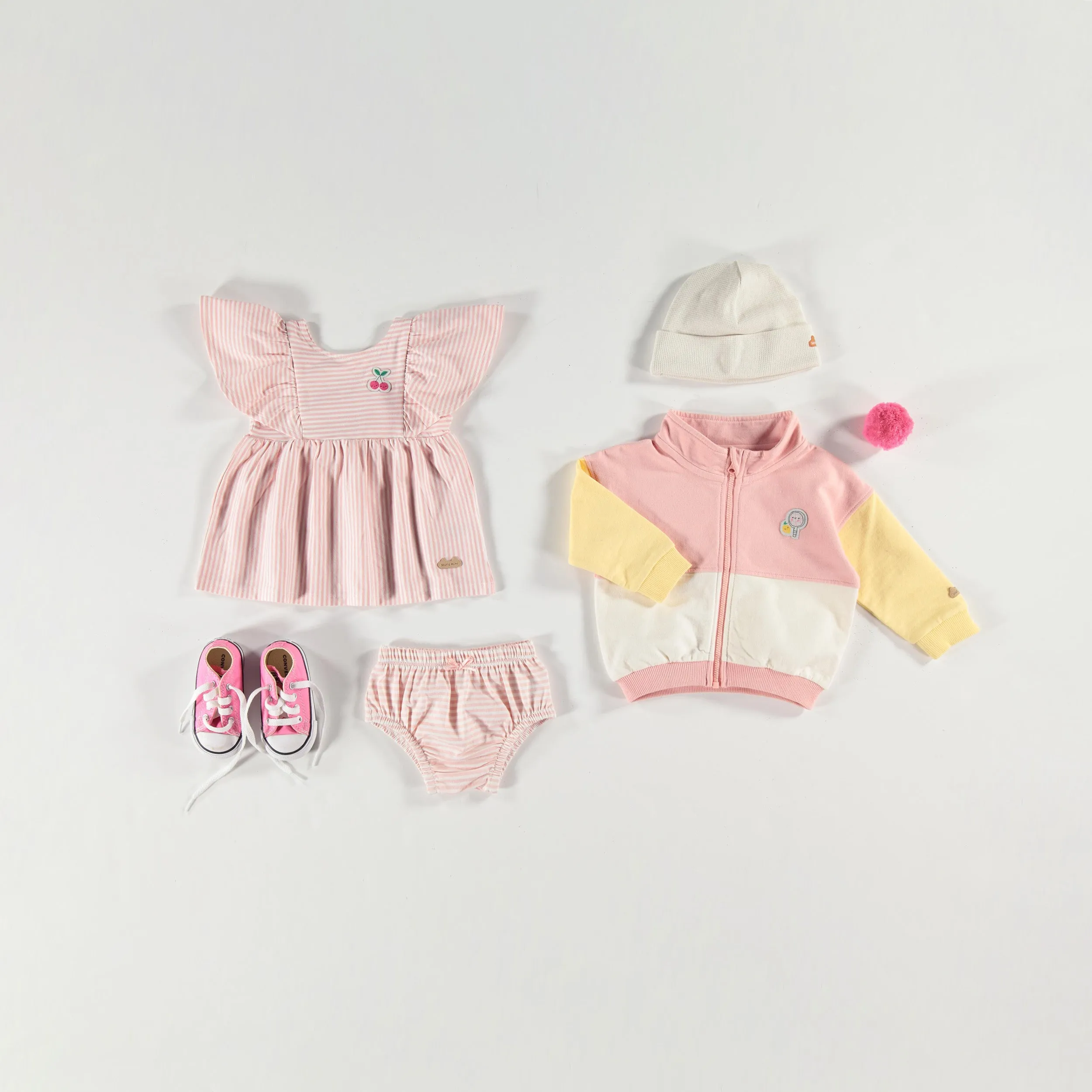 Veste rose en coton français, naissance || Pink jacket in French cotton, newborn