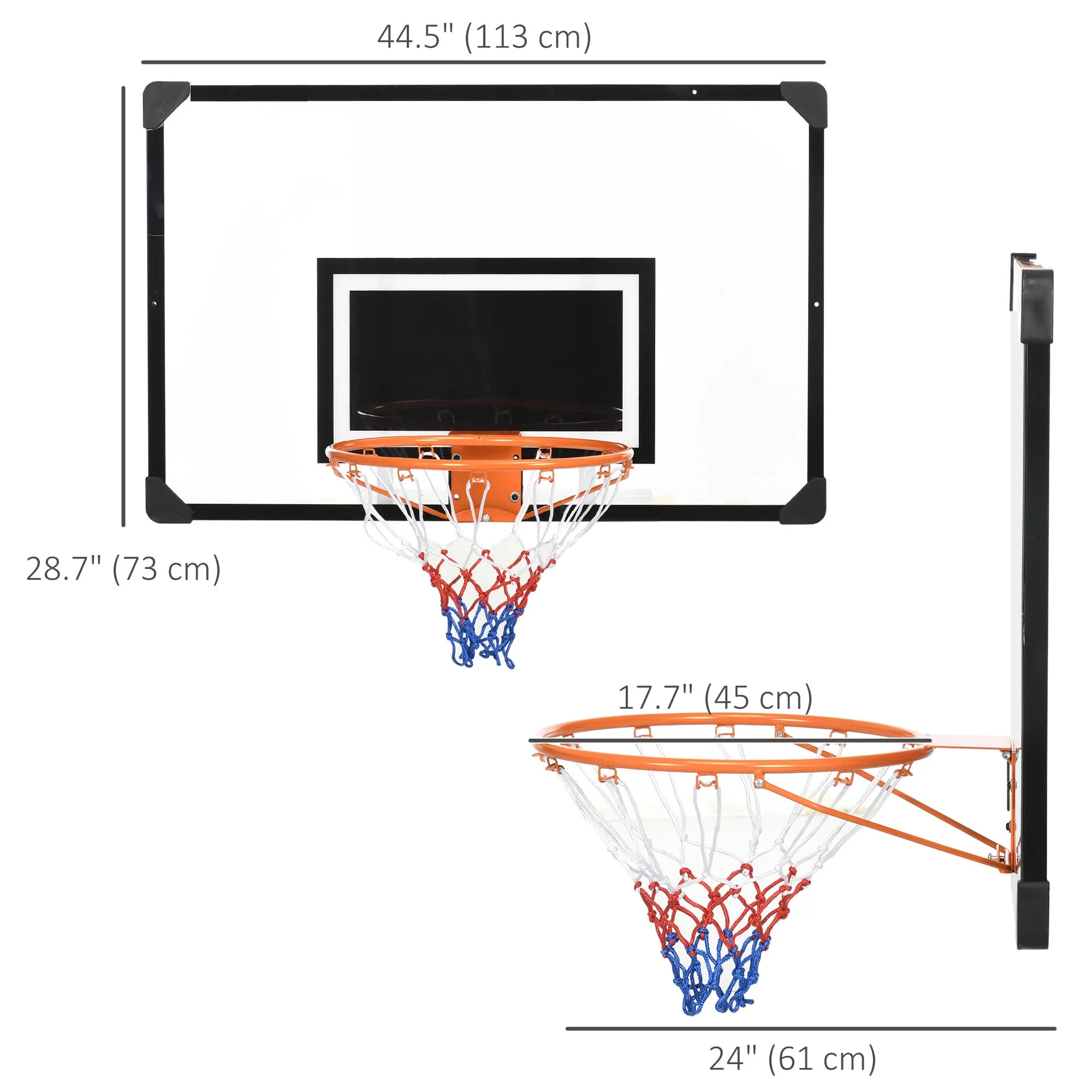 Wall Mounted Mini Basketball Hoop with 45" x 29" Backboard, Rim and All-Weather Net for Indoor and Outdoor Use