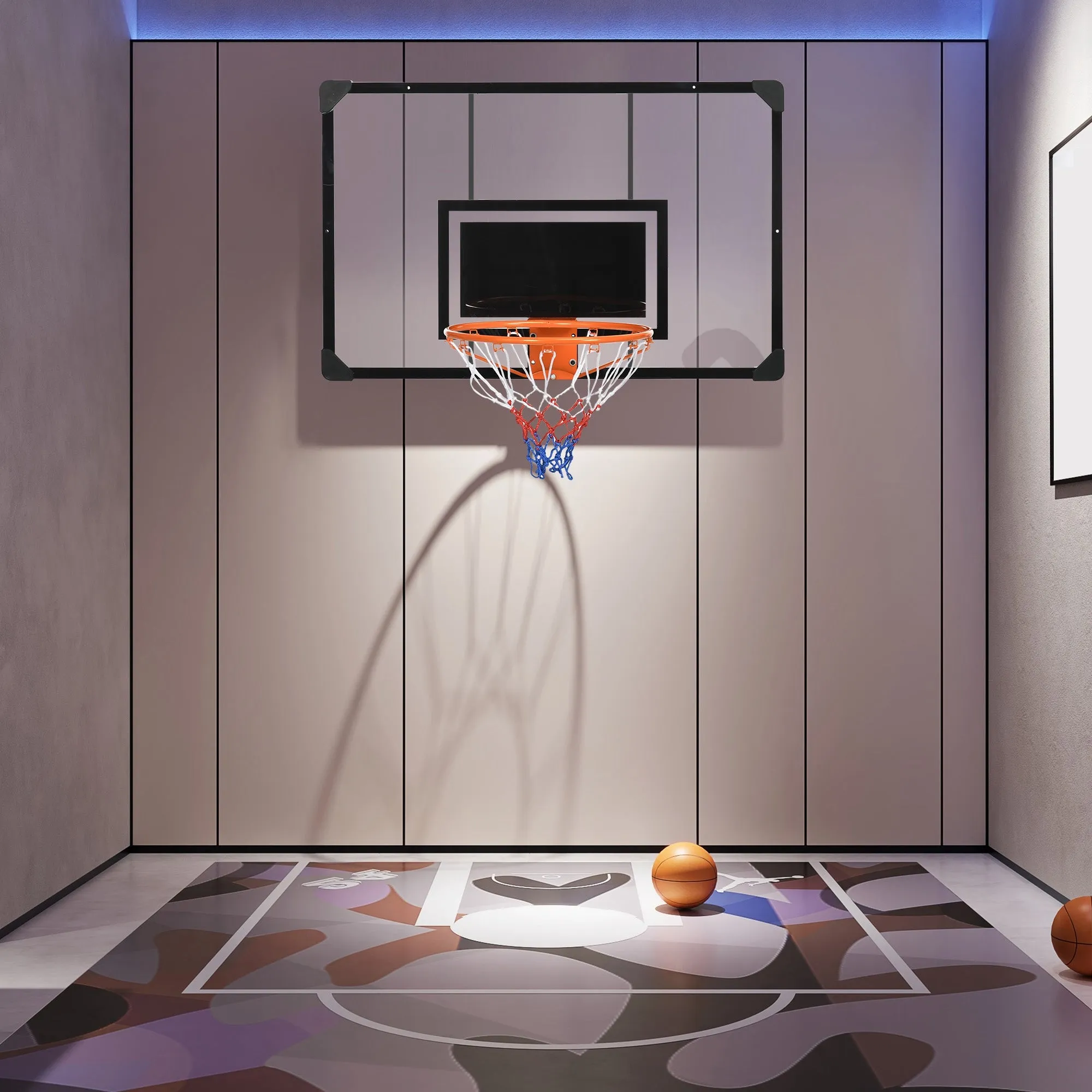 Wall Mounted Mini Basketball Hoop with 45" x 29" Backboard, Rim and All-Weather Net for Indoor and Outdoor Use