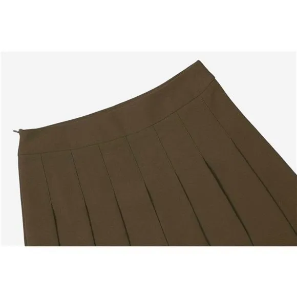 Women Girls Short High Waist Pleated Skater Tennis Skirt Khaki